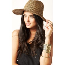 HAT ATTACK RAFFIA CONTL W BRWN LEATHER