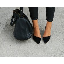 Fancy - Asymmetric Black Suede Pumps