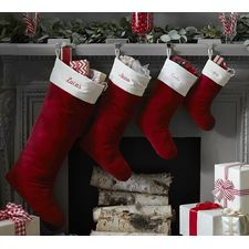 Velvet Stocking - Red Velvet/Ivory Cuff | Pottery Barn