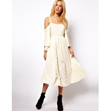 Image 1 of ASOS Midi Dress With Flower Applique And Cold Shoulder