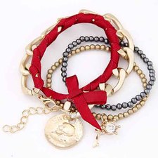 B86199 Alloy bracelet wholesale joker ribbon bow coin beads fall temperament multilayer metal chain bracelet (Red  Gold)-Jewelry Wholesale - Korean Jewelry Wholesale - Fashion Jewelry Wholesale
