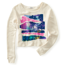 Long Sleeve Cropped Night Rose Sweatshirt - Aeropostale