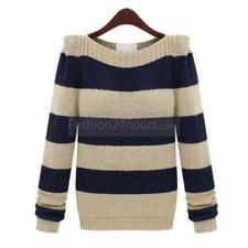 Bateau Neck Striped Pullover 