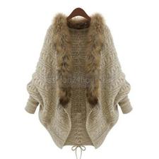 Plus Size Fur Collar Bat Sleeve Knit Cardigans for Women