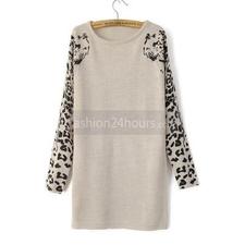  Leopard Sleeve Sweater Dress
