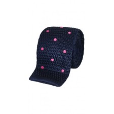 Navy Silk Knit Tie with Pink Polka Dots