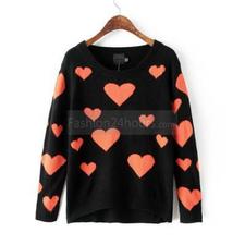 Sweet Heart Pattern Scoop Neck Pullover