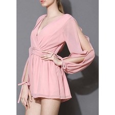 Pink Long Sleeve Romper - Dresses - Clothing