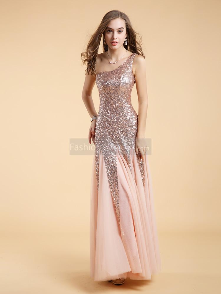 Gauze&Sequined One Shoulder...