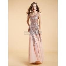 Gauze&Sequined One Shoulder Prom Dress