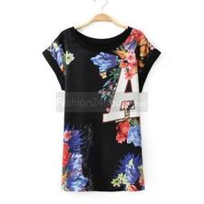 Floral&Letter Print T-Shirts
