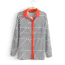 Geo Pattern Striped Chiffon Shirt