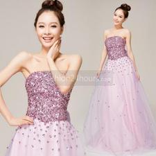 Strapless Lace-up Sequired Prom Dress