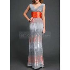 Deep V Neck High Waist Sequined Prom Dress