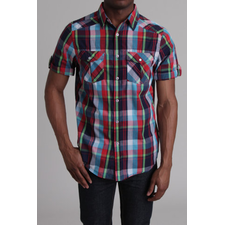 Straight Faded Yarn Dyed S/S Plaid Woven Yoke Shirt