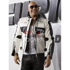 Vin Diesel Fast And Furious 7 Black and White Leather Jacket