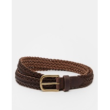 Image 1 of ASOS Skinny Leather Plaited Belt In Brown
