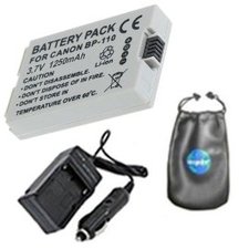 Digital Replacement Battery PLUS Mini Battery Travel Charger for Specific Digital Camera and Camcorder Models / Compatible with Canon BP-110