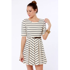 Lost Shirley Dress- Navy and Cream Dress - Striped Dress - $54.00