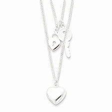Sterling Silver Double Heart & Key Necklace