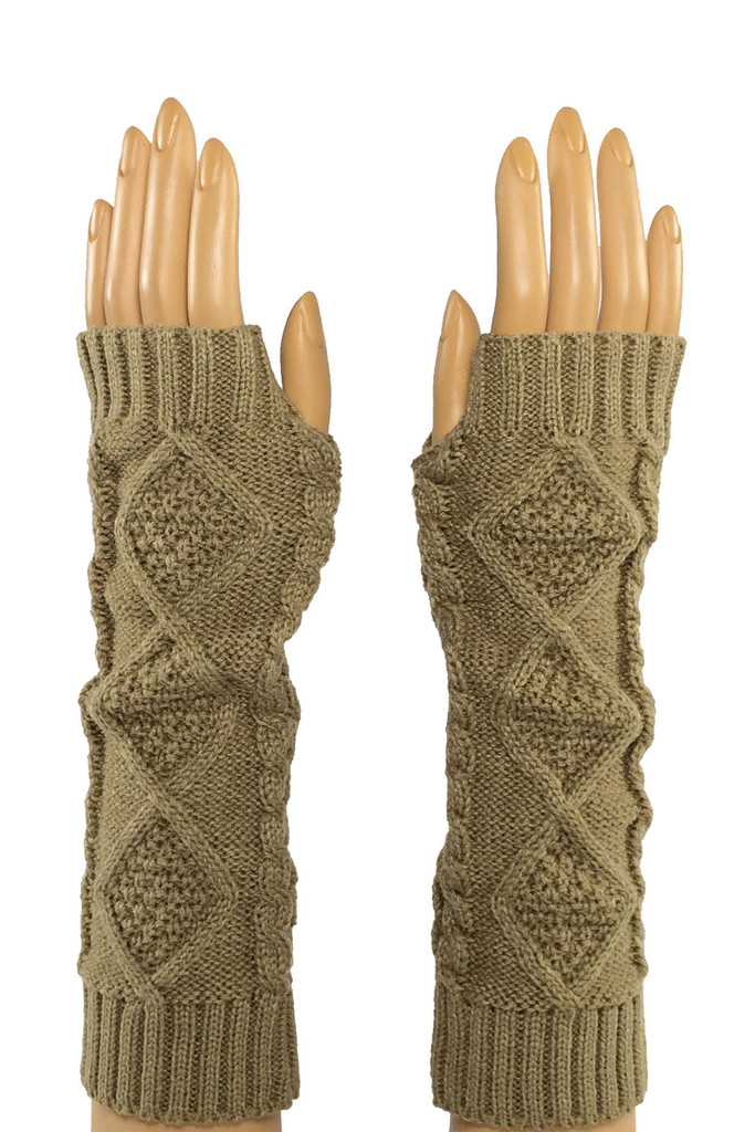 Khaki Elbow Length Fingerle...