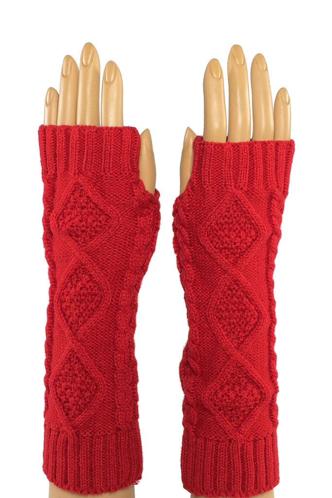 Red Elbow Length Fingerless...