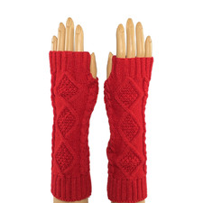 Red Elbow Length Fingerless Knitted Gloves
