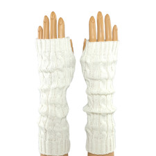 White Cable Knit Opera Length Fingerless Glove