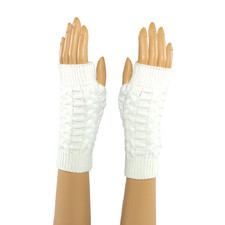 White Mid Length Knitted Fingerless Gloves