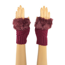 Burgundy Wrist Length Faux Fur Fingerless Gloves