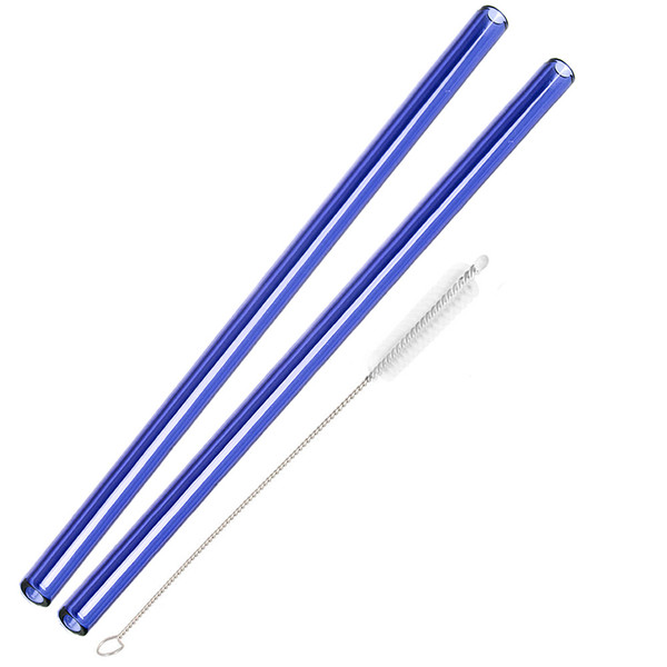 blue straight glass straw w...