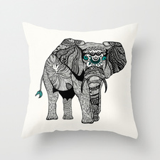 Tribal Elephant Black and White Version Throw Pillow