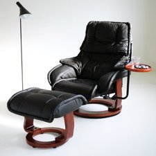高級牛本革 リクライニングチェア パーソナルチェアー オットマン付き ブラック