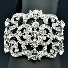 Silver Rhinestone Heart Bangle