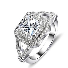 Sterling Silver Zircon Square Cut Engagement Ring