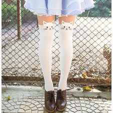 ☆FREE♥SHIPPING☆ Kawaii Lolita White Kitty Thigh High Tights