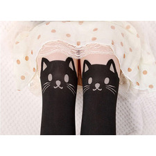 ☆FREE♥SHIPPING☆ Kawaii Lolita Black Kitty Thigh High Tights