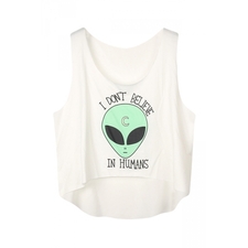 ♥ FREE SHIPPING ♥ Extraterrestrial White Printed Crop Top