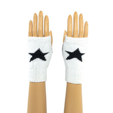 White/Black Star Wrist Length Fingerless Gloves