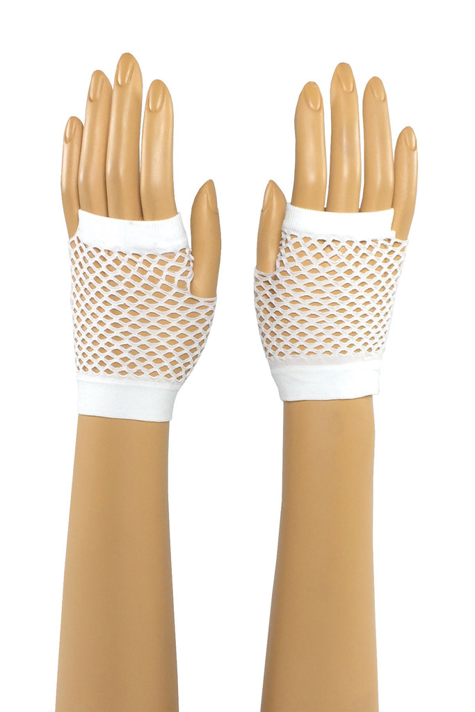 White Wrist Length Fishnet ...