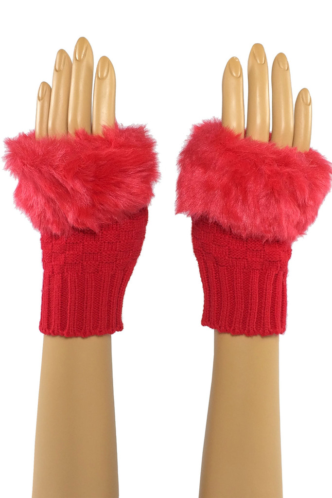 Red Wrist Length Faux Fur F...