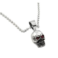 Sterling Silver Skull And Red Eyes Necklace for Women