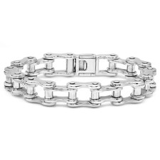 Sterling Silver Large Motorcycle Chain Link Bracelet For Men