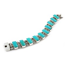 Sterling Silver Turquoise Square Link Bracelet For Women