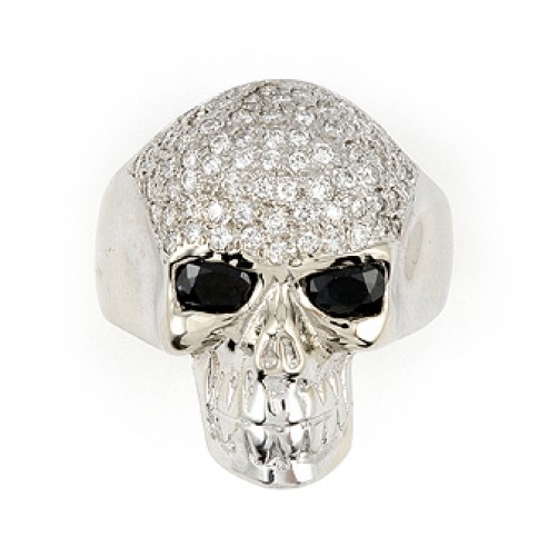 14K White Gold Skull Pave D...
