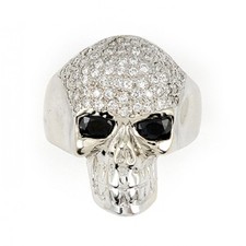 14K White Gold Skull Pave Diamond Ring