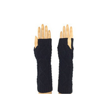 Black Elbow Length Fingerless Knitted Gloves