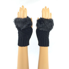 Black Wrist Length Faux Fur Fingerless Gloves
