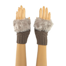 Brown Wrist Length Faux Fur Fingerless Gloves