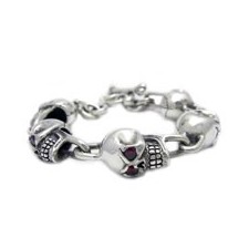 Sterling Silver Red Eye Skull Bracelet